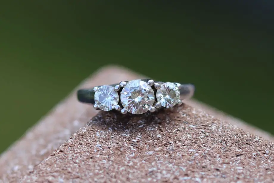 Moissanite Ring with Three Stones That Doesn't Look Yellow